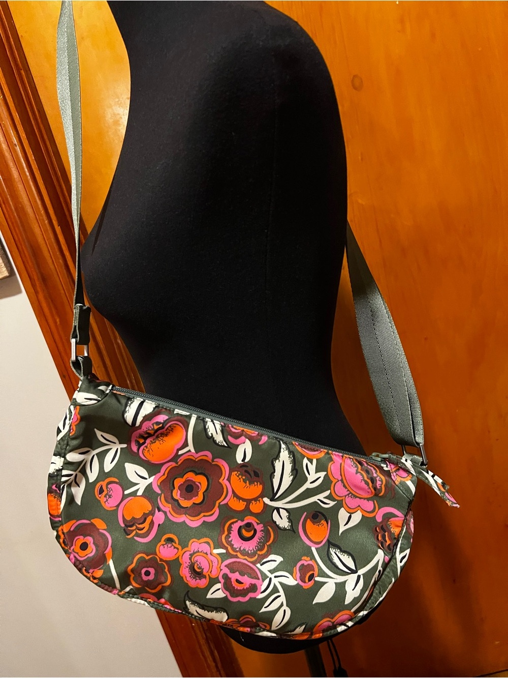 Vera Bradley Olive Green Floral Crossbody with Pink & Orange Accents